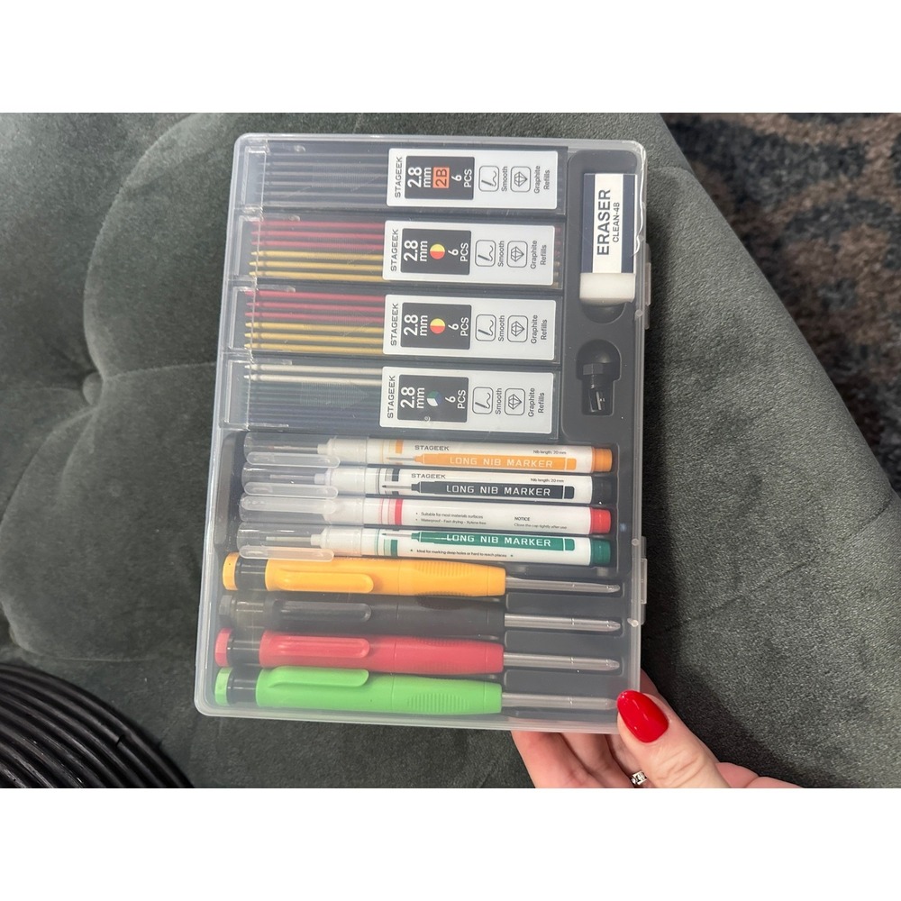 Stageek Carpenter Pencil Set Long Nib Markers 2.8mm Graphite Refills 11pc Kit